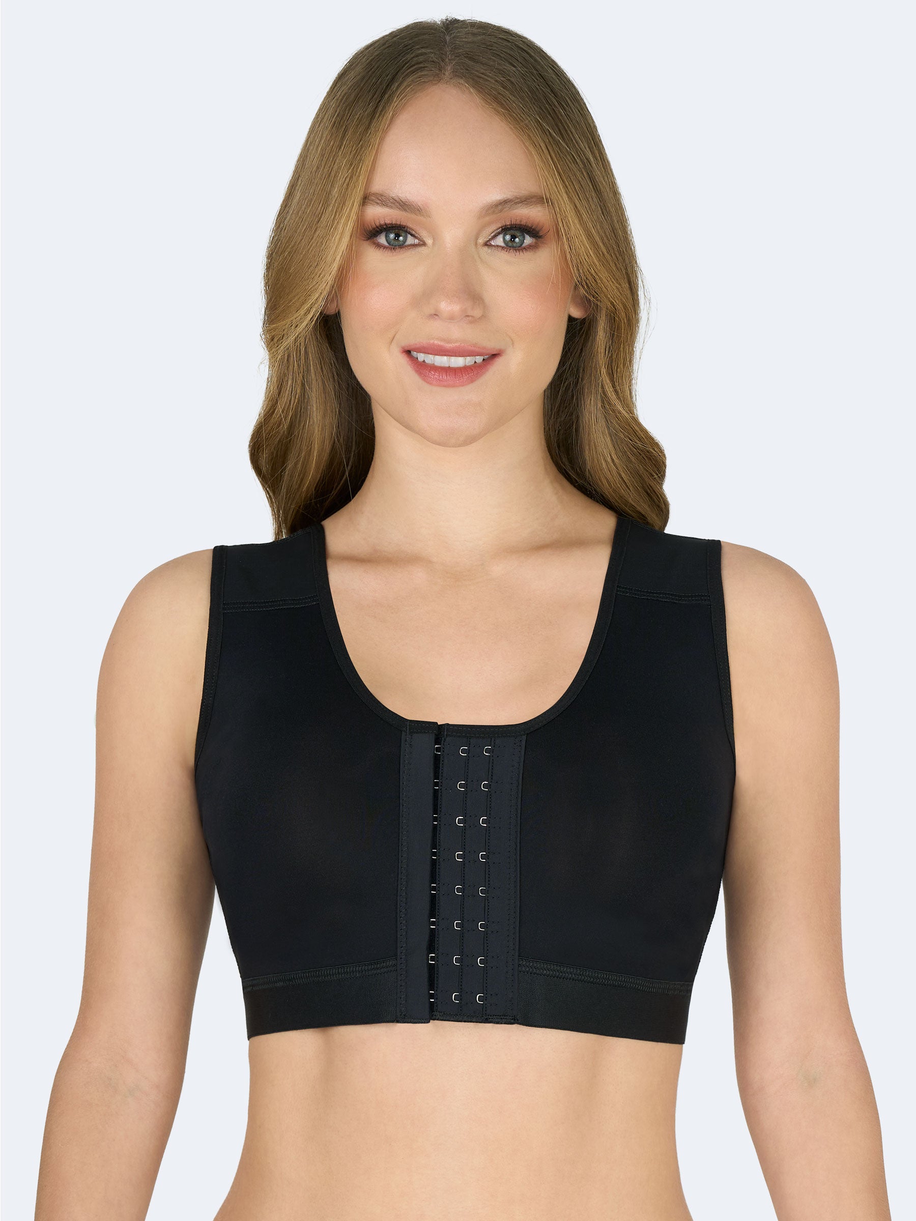 Brasier para busto pesado color negro con broches frontales de varios niveles para mejor ajuste y soporte #color_Black / Negro